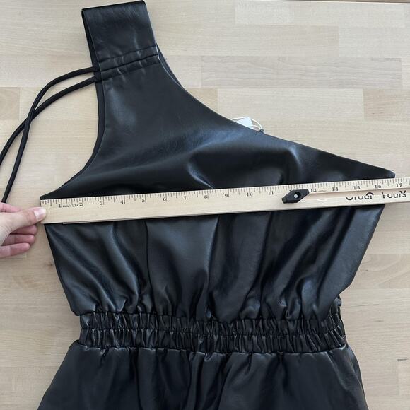 Lovers and Friends Romper Small Black Faux Leather Taina One Shoulder Mini Party - Picture 7 of 8